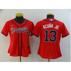 Women's Atlanta Braves #13 Ronald Acuna Jr. Red Stitched Cool Base Jersey