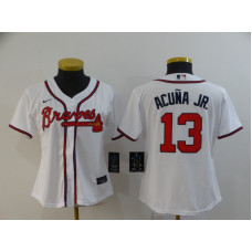 Women's Atlanta Braves #13 Ronald Acuna Jr. White Stitched Cool Base Jersey