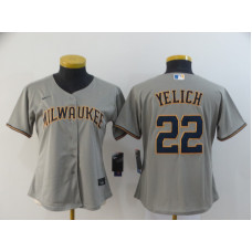 Women's Milwaukee Brewers #22 Christian Yelich Gray Stitched Cool Base Jersey