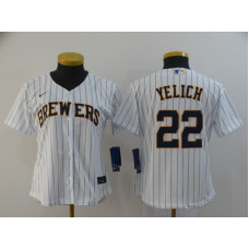 Women's Milwaukee Brewers #22 Christian Yelich White Stitched Cool Base Jersey