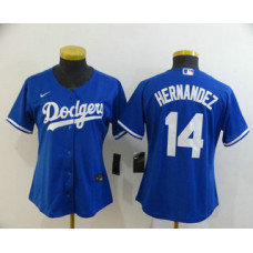 Women's Los Angeles Dodgers #14 Enrique Hernandez Blue Stitched Cool Base Jersey