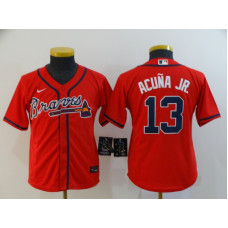 Youth Atlanta Braves #13 Ronald Acuna Jr. Red Stitched Cool Base Jersey