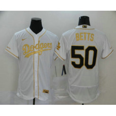 Los Angeles Dodgers #50 Mookie Betts White With Gold Stitched Flex Base Jersey