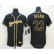 Milwaukee Brewers #22 Christian Yelich Black Golden Stitched Flex Base Jersey