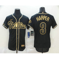 Philadelphia Phillies #3 Bryce Harper Black Golden Stitched Flex Base Jersey