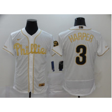 Philadelphia Phillies #3 Bryce Harper White Golden Stitched Flex Base Jersey