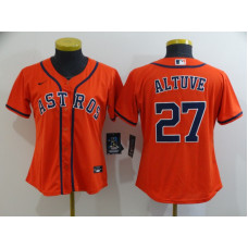 Women's Houston Astros #27 Jose Altuve Orange Stitched Cool Base Jersey