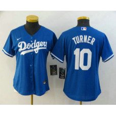 Women's Los Angeles Dodgers #10 Justin Turner Blue Stitched Cool Base Jersey