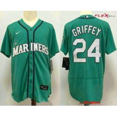 Seattle Mariners #24 Ken Griffey Jr. Teal Green Stitched Flex Base Jersey