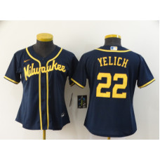 Women's Milwaukee Brewers #22 Christian Yelich Navy Blue Stitched Cool Base Jersey