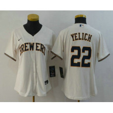 Women's Milwaukee Brewers #22 Christian Yelich Cream Stitched Cool Base Jersey