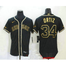 Boston Red Sox #34 David Ortiz Black With Gold Stitched Flex Base Jersey