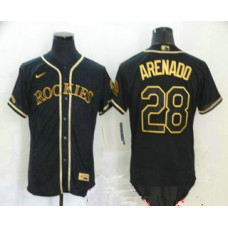 Colorado Rockies #28 Nolan Arenado Black With Gold Stitched Flex Base Jersey