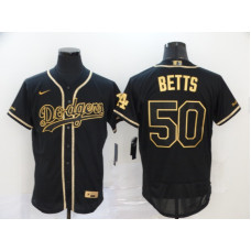 Los Angeles Dodgers #50 Mookie Betts Black With Gold Stitched Flex Base Jersey