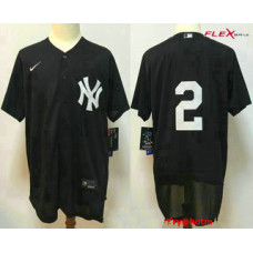 New York Yankees #2 Derek Jeter Black No Name Stitched Flex Base Jersey