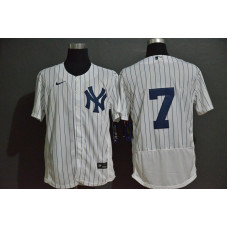 New York Yankees #7 Mickey Mantle White Home No Name Stitched Flex Base Jersey