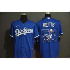 Los Angeles Dodgers #50 Mookie Betts Blue Team Logo Stitched Cool Base Jersey