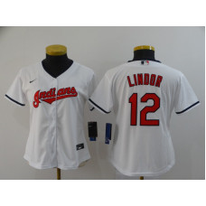 Women's Cleveland Indians #12 Francisco Lindor White Stitched Cool Base Jersey
