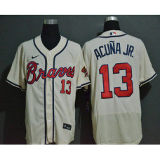 Atlanta Braves #13 Ronald Acuna Jr. Cream Stitched Flex Base Jersey