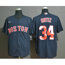 Boston Red Sox #34 David Ortiz Navy Blue Team Logo Stitched Cool Base Jersey
