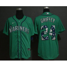 Seattle Mariners #24 Ken Griffey Jr. Teal Green Team Logo Stitched Cool Base Jersey
