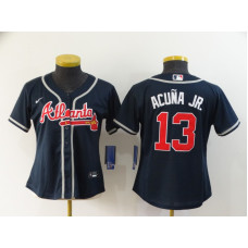 Women's Atlanta Braves #13 Ronald Acuna Jr. Navy Blue Stitched Cool Base Jersey