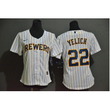Women's Milwaukee Brewers #22 Christian Yelich White Stitched Cool Base Jersey