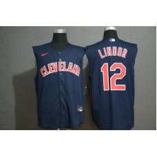 Cleveland Indians #12 Francisco Lindor Navy Blue 2020 Cool and Refreshing Sleeveless Fan Stitched Jersey