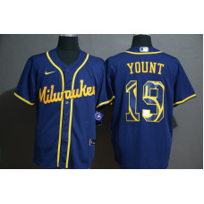 Milwaukee Brewers #19 Robin Yount Blue White Team Logo Stitched Cool Base Jersey