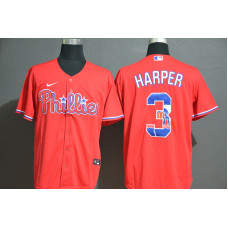 Philadelphia Phillies #3 Bryce Harper Red White Team Logo Stitched Cool Base Jersey