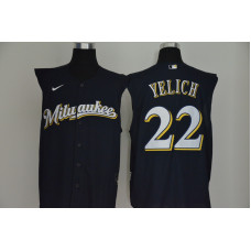 Milwaukee Brewers #22 Christian Yelich Navy Blue 2020 Cool and Refreshing Sleeveless Fan Stitched Jersey