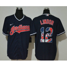 Cleveland Indians #12 Francisco Lindor Navy Blue Team Logo Stitched Cool Base Jersey