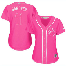 Women's New York Yankees #11 Brett Gardner Authentic Pink Fashion Cool Base Jersey