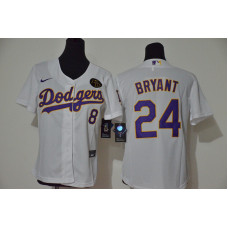 Youth Los Angeles Dodgers #24 Kobe Bryant White Purple Name KB Patch Stitched Cool Base Jersey