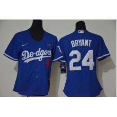 Women's Los Angeles Dodgers #24 Kobe Bryant Blue KB Patch Stitched Cool Base Jersey