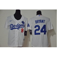 Women's Los Angeles Dodgers #24 Kobe Bryant White KB Patch Stitched Cool Base Jersey
