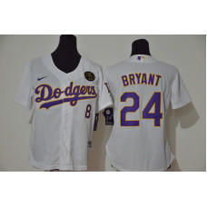 Women's Los Angeles Dodgers #24 Kobe Bryant White Purple Name KB Patch Stitched Cool Base Jersey