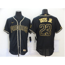 San Diego Padres #23 Fernando Tatis Jr. Black With Gold Stitched Flex Base Jersey
