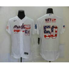 Los Angeles Dodgers #50 Mookie Betts White USA Flag Stitched Flex Base Jersey