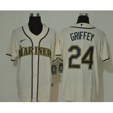 Seattle Mariners #24 Ken Griffey Jr. Cream Navy Blue Name Stitched Cool Base Jersey
