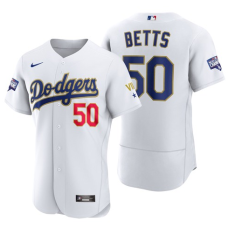Los Angeles Dodgers #50 Mookie Betts White Gold Championship Flex Base Sttiched Jersey