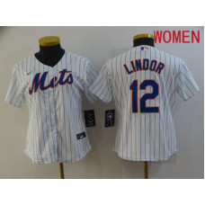 Women's New York Mets 12 Lindor White stripe Game 2021 Jersey