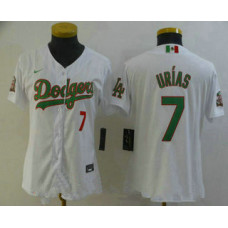 Women's los angeles dodgers #7 julio urias white green mexico 2020 world series stitched mlb jersey