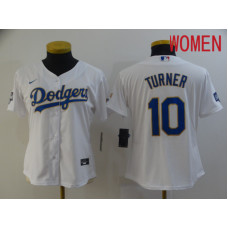 Women's Los Angeles Dodgers 10 Turner White Game 2021 Jersey