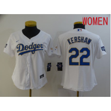 Women's Los Angeles Dodgers 22 Kershaw White Game 2021 Jerseys