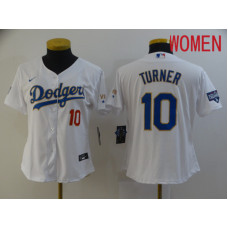 Women's Los Angeles Dodgers 10 Turner White Game 2021 Jerseys