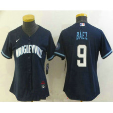 Women's chicago cubs #9 javier baez navy blue 2021 city connect stitched mlb cool base jersey