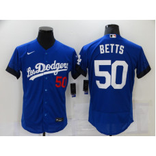 Los Angeles Dodgers #50 Mookie Betts Blue 2021 City Connect Flex Base Stitched Jersey