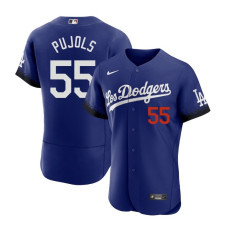 Los Angeles Dodgers #55 Albert Pujols Blue 2021 City Connect Flex Base Stitched Jersey