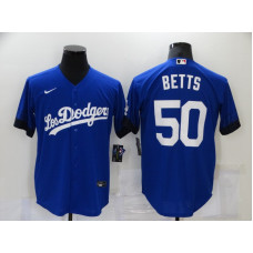 Los Angeles Dodgers #50 Mookie Betts Blue 2021 City Connect Cool Base Stitched Jersey